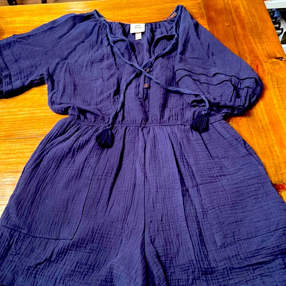 Knox Rose Navy Blue Puff Sleeve Boho Romper Size Large